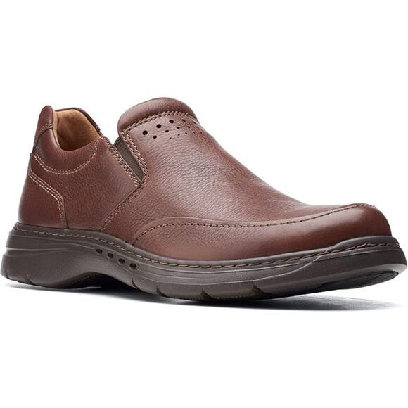 NWT Clarks Men\'s Un Brawley Step Loafer, Mahogany Leather, 12
